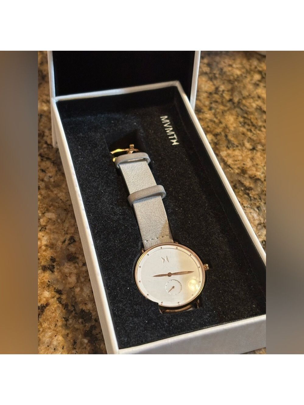 MVMT Bloom Gold White & Gray Watch Leather Band Original Box Adjustable